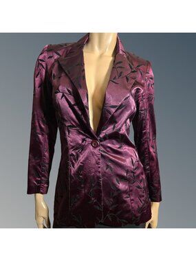 Vintage Plum Purple Satin Flocked Velvet Blazer Size S Witchy Whimsigoth France